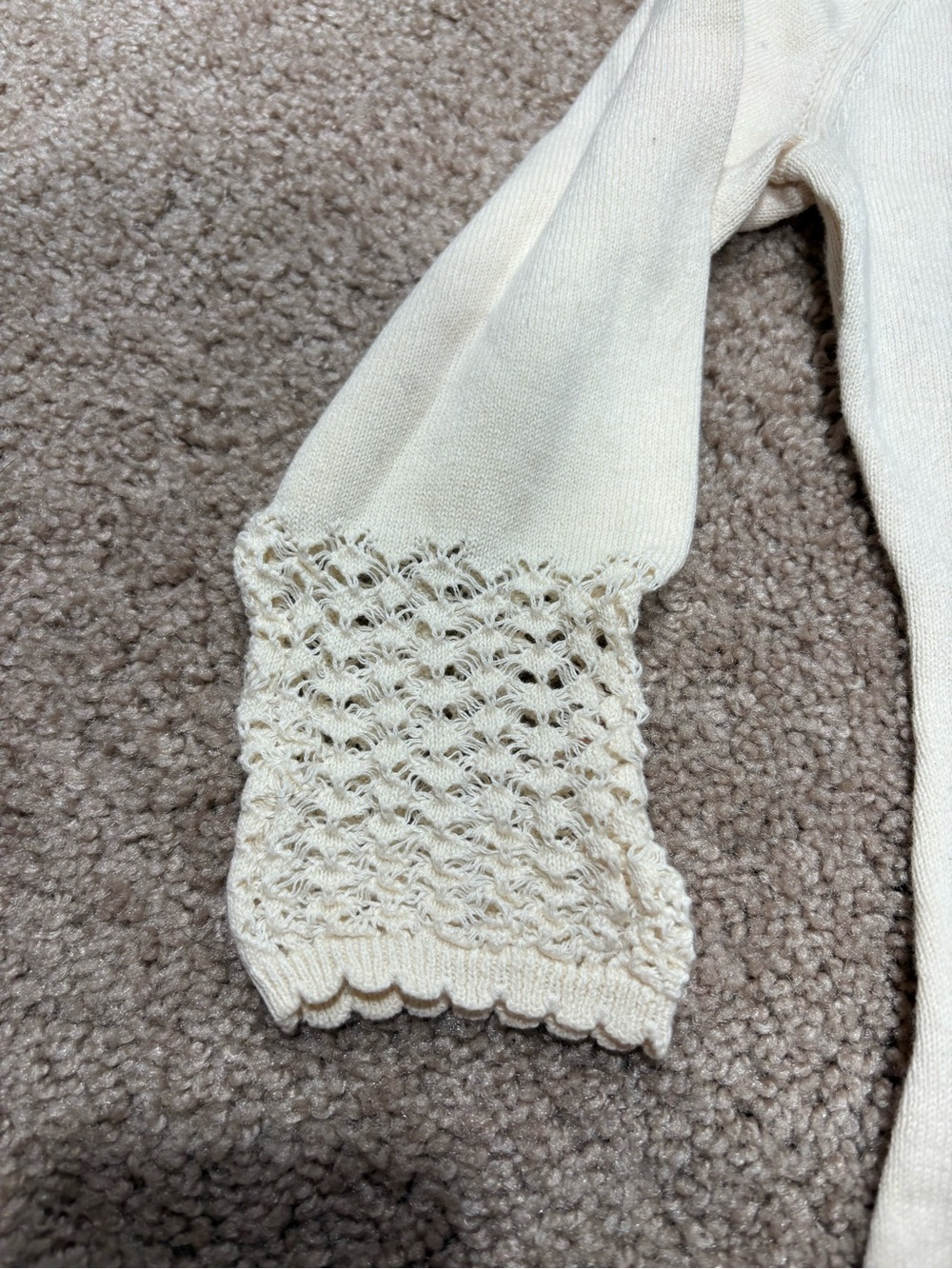 Cream Knit Ruffle-Hem Kids Dress with Crochet Details - Picture 3 of 5